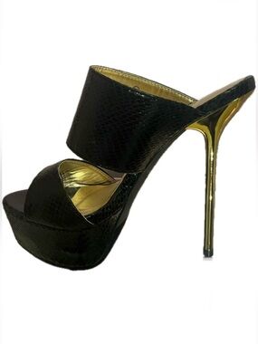 Liliana Black Patent Snakeskin leather platform high heel stiletto sandals shoes